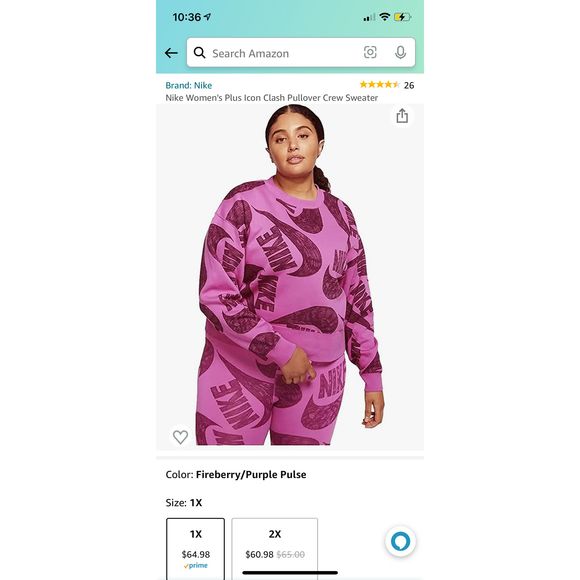 Mint Women's Size 1X Nike Icon Clash Fleece Crop Crew Pullover DB5994-665 Pink - Picture 8 of 8